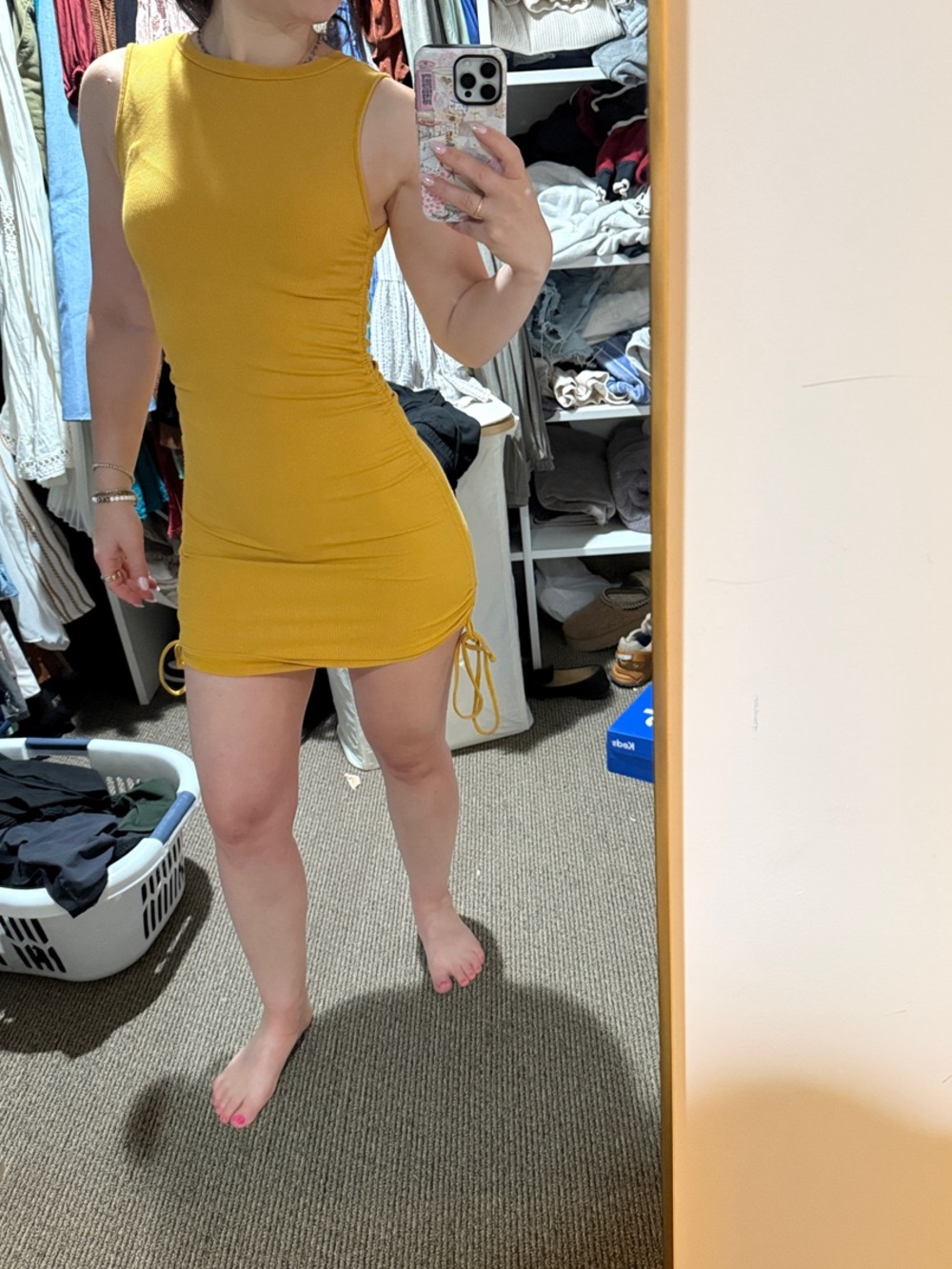 BB Dakota Mustard Yellow Sleeveless Ruched Mini Dress
